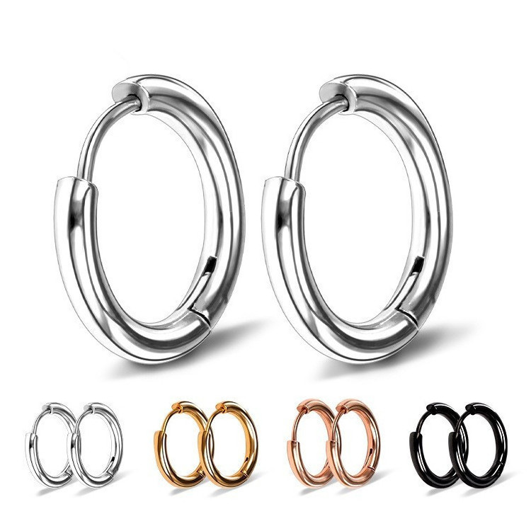 Fashion Stainless Steel Jewelry Women Men's 18k Gold Waterproof Smooth C-shaped Elastic Ring Stainless Steel Earrings