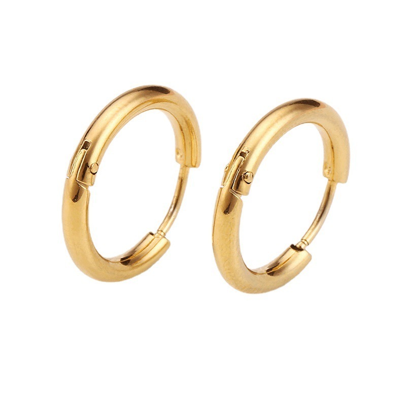 Fashion Stainless Steel Jewelry Women Men's 18k Gold Waterproof Smooth C-shaped Elastic Ring Stainless Steel Earrings