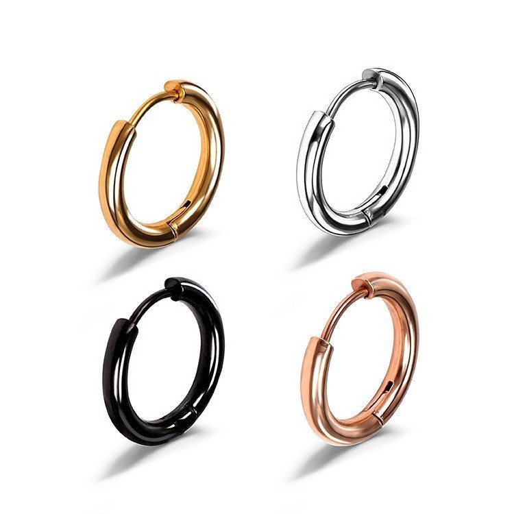 Fashion Stainless Steel Jewelry Women Men's 18k Gold Waterproof Smooth C-shaped Elastic Ring Stainless Steel Earrings