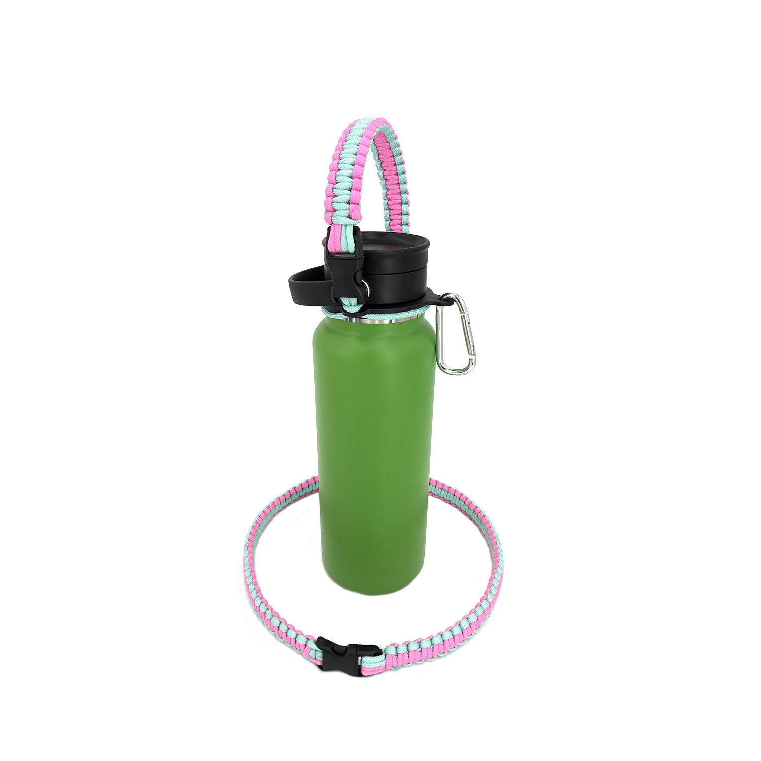 Newest arrival survival kit 550 paracord water bottle handle wide mouth flask  bottle handle for hiking and camping