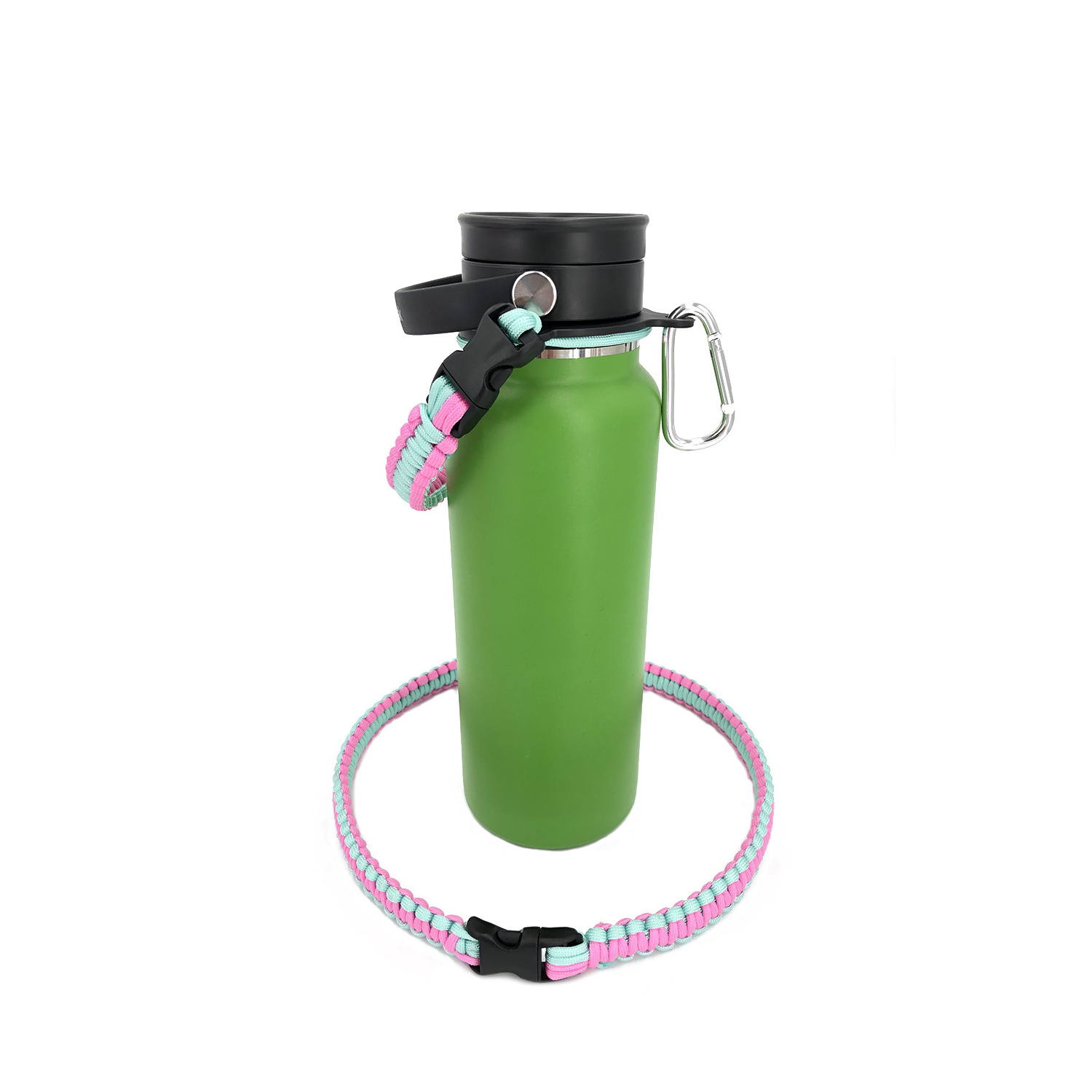 Newest arrival survival kit 550 paracord water bottle handle wide mouth flask  bottle handle for hiking and camping