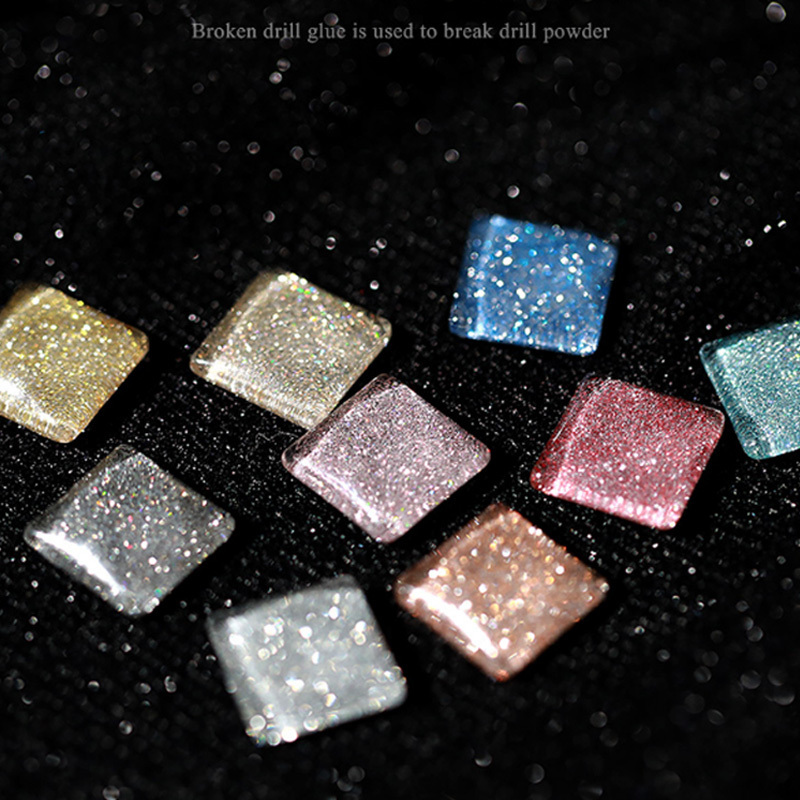 TSZS 2021 Wholesale Long Lasting Reflective Glitter 9Colors Bright Powder Nail Gel Polish Broken Drill Glue