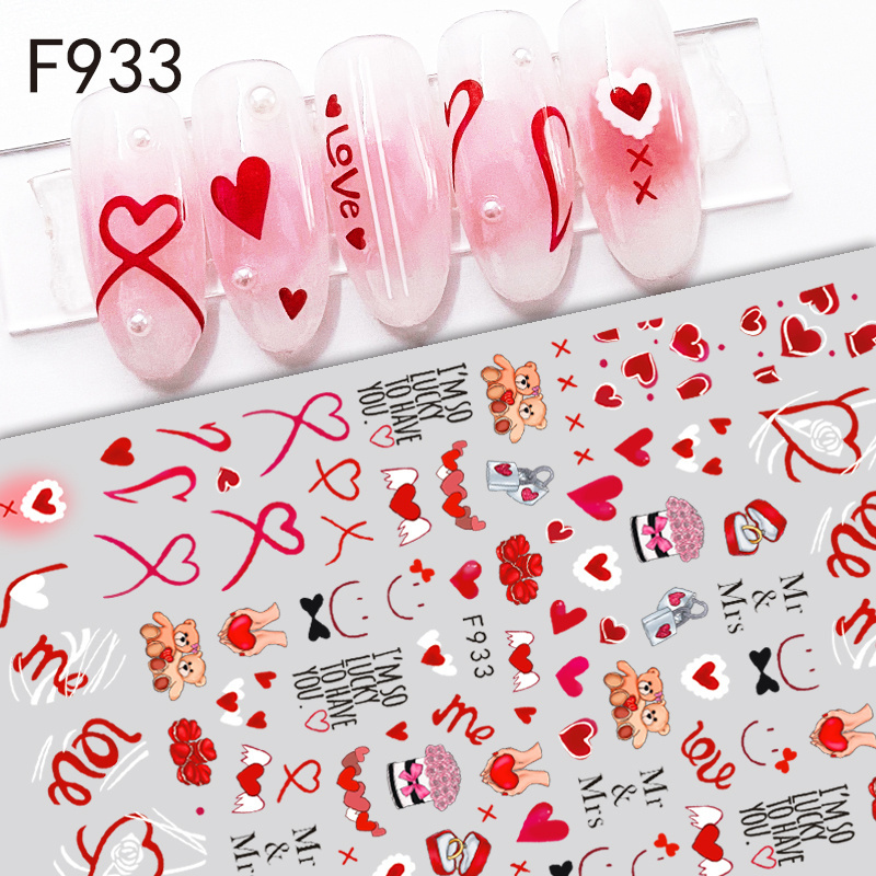 TSZS Love Rose Heart Red Pink Valentine's Day 3D Nail Art Stickers Romantic Flower Kiss Design Nail Decals