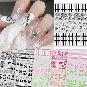 TSZS 2024 Striped Plaid Nail Art Stickers Holographic 3D Self-Adhesive French Nail Sticker DIY Flowers Bow Nail Decals