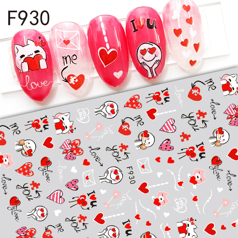 TSZS Love Rose Heart Red Pink Valentine's Day 3D Nail Art Stickers Romantic Flower Kiss Design Nail Decals