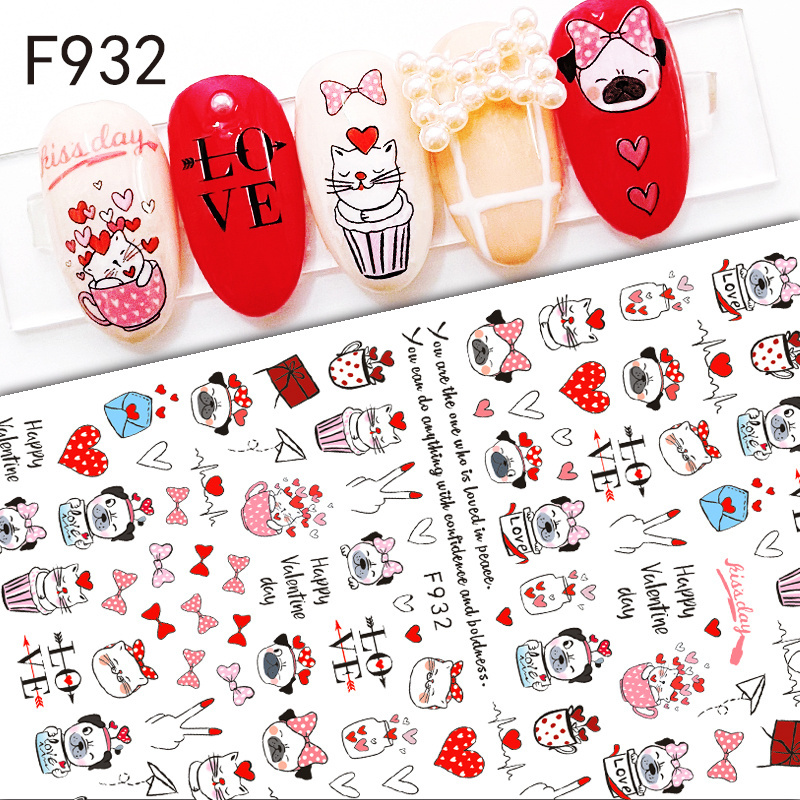 TSZS Love Rose Heart Red Pink Valentine's Day 3D Nail Art Stickers Romantic Flower Kiss Design Nail Decals