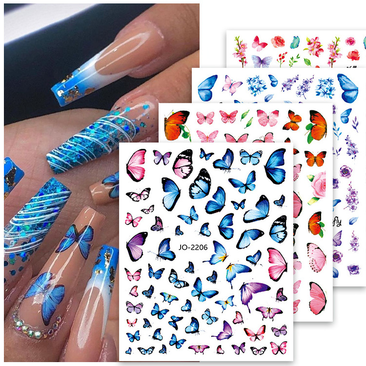 2024 TSZS New Arrival Colorful Butterfly Nail Decals Spring Summer Blue Pink Yellow Butterfly 3D Nail Art Stickers