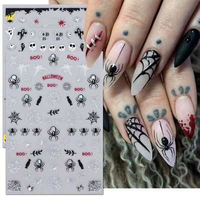 TSZS 3D Halloween Pumpkin Bat Ghost Witch Nail Decals Stickers Self-Adhesive DIY Halloween Design Nail Art Stickers