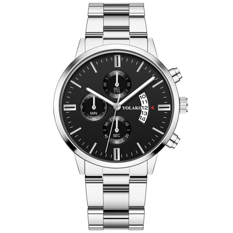 YOLAKO Brand TW831 Mens Hand Watch Three Eyes Calendar Vogue Quartz Male Steel Watches Ready Stock