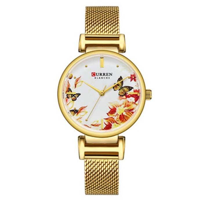 9053 Curren Fashion Watches For Women Mesh Band Flower Bird Dial Waterproof Gift Clock relojes