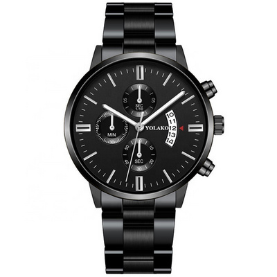 YOLAKO Brand TW831 Mens Hand Watch Three Eyes Calendar Vogue Quartz Male Steel Watches Ready Stock