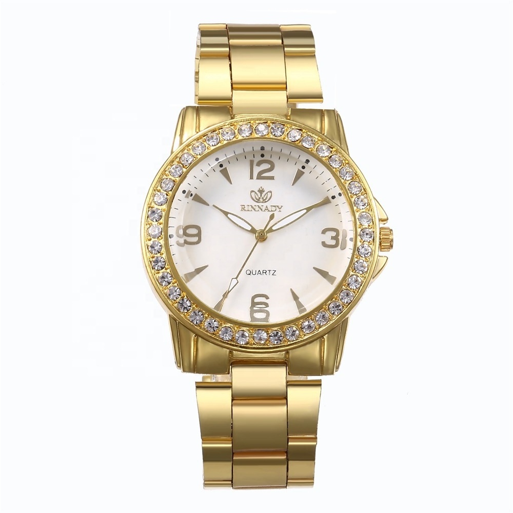 TW113 Stainless Steel Women Watch Gold Belt Diamond Inlay Simple Business Quartz Hand Watches