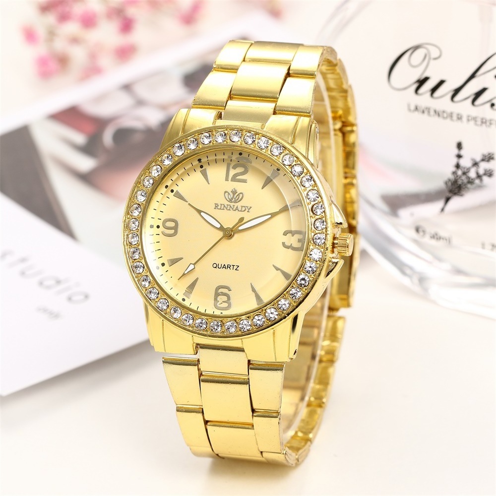 TW113 Stainless Steel Women Watch Gold Belt Diamond Inlay Simple Business Quartz Hand Watches