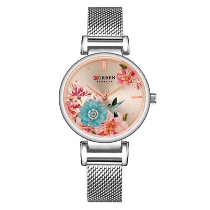 9053 Curren Fashion Watches For Women Mesh Band Flower Bird Dial Waterproof Gift Clock relojes