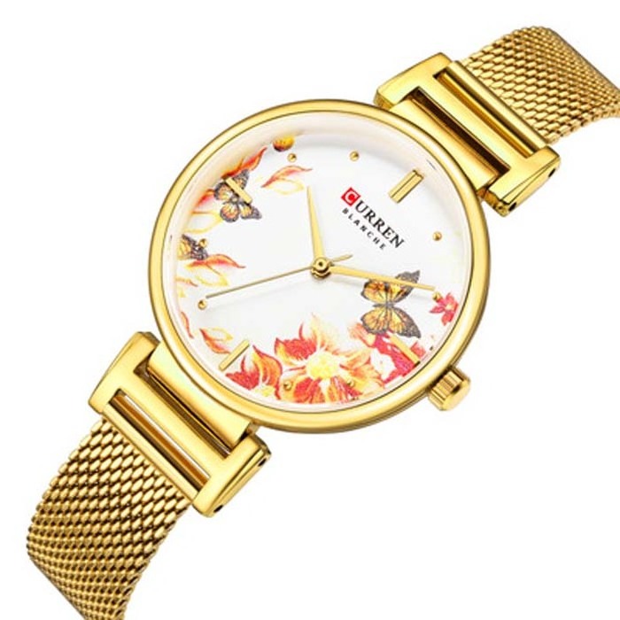 9053 Curren Fashion Watches For Women Mesh Band Flower Bird Dial Waterproof Gift Clock relojes