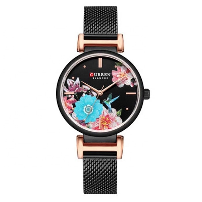 9053 Curren Fashion Watches For Women Mesh Band Flower Bird Dial Waterproof Gift Clock relojes