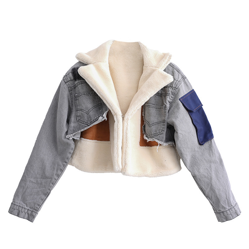 Women Denim Winter Coat Fashion Jean Jacket With Fur Trim Winter Short Coats For Woman Trendy