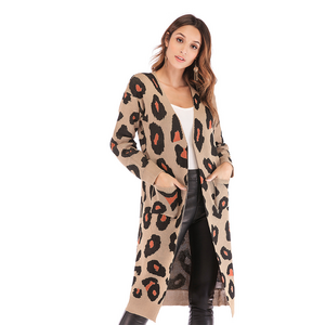 Christmas New leopard-print cardigans for ladies fall loose long knitted sweater coat