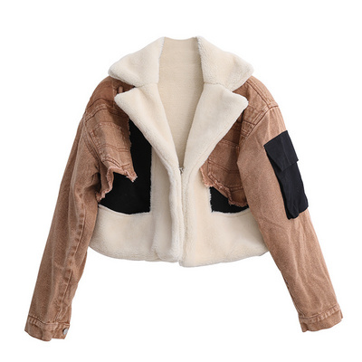 Women Denim Winter Coat Fashion Jean Jacket With Fur Trim Winter Short Coats For Woman Trendy