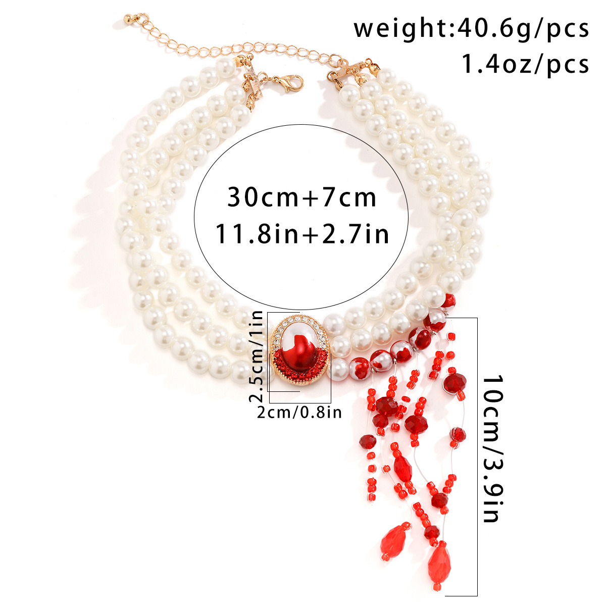 SHIXIN Goth Creative Red Blood Pattern  Pearl Chain Necklace for Women Punk Long Tassel Beads Pendant Halloween Wed Jewelry