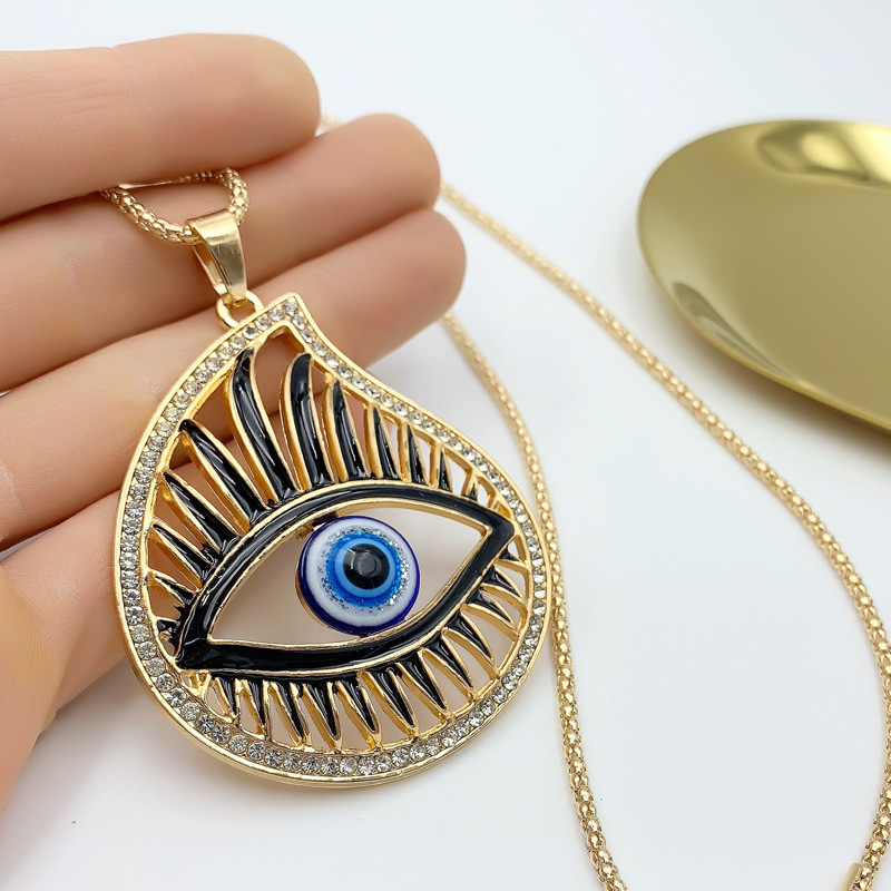 New Big Demon Eye Pendant Necklace Crystal Round Greek Turkish Eye Necklace Protection Jewelry Accessories For Women