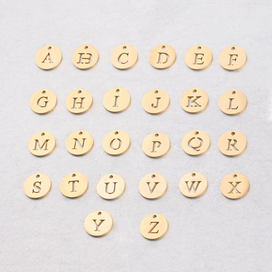 Stainless Steel 12mm Round Cut Out Alphabet Charms DIY Initials From A-Z letter Pendant Charms For Jewelry Making Accessories