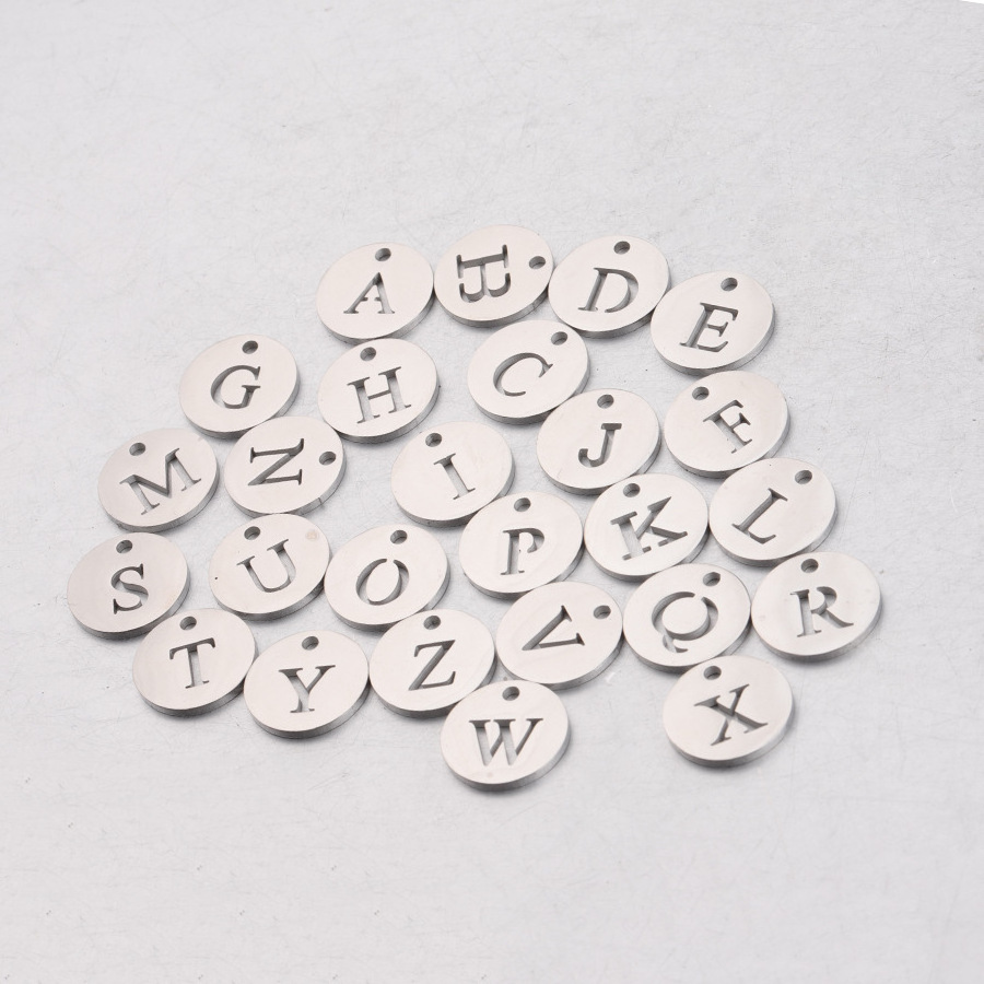 Stainless Steel 12mm Round Cut Out Alphabet Charms DIY Initials From A-Z letter Pendant Charms For Jewelry Making Accessories