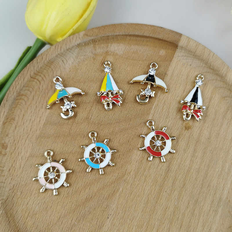 New Bow Rainbow Umbrella Rudder Rhinestones Enamel Metal Charms Earring Bracelet DIY Accessories Jewelry Making