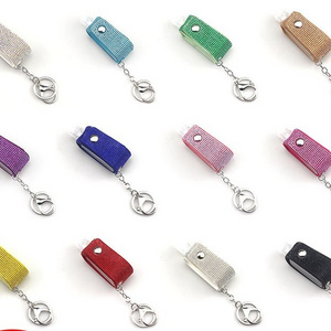 Leather diamond rhinestone sanitizer keychain 30ML Size Hand Sanitizer Bottle Holder Wristlet Keychain