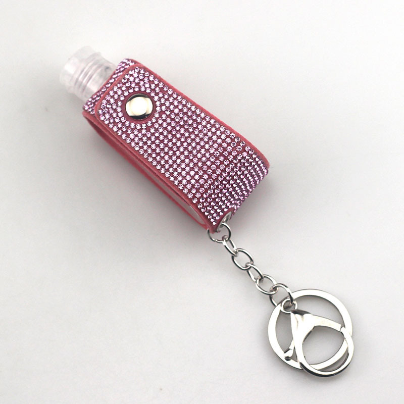 Leather diamond rhinestone sanitizer keychain 30ML Size Hand Sanitizer Bottle Holder Wristlet Keychain