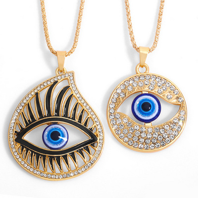 New Big Demon Eye Pendant Necklace Crystal Round Greek Turkish Eye Necklace Protection Jewelry Accessories For Women