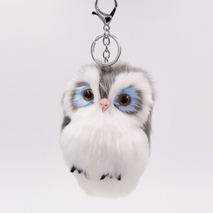 Lovely Owl Design fox Fur Ball pompom Keychains beautiful keyring for bags Owl Pom Poms keychain