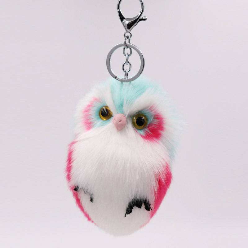 Lovely Owl Design fox Fur Ball pompom Keychains beautiful keyring for bags Owl Pom Poms keychain