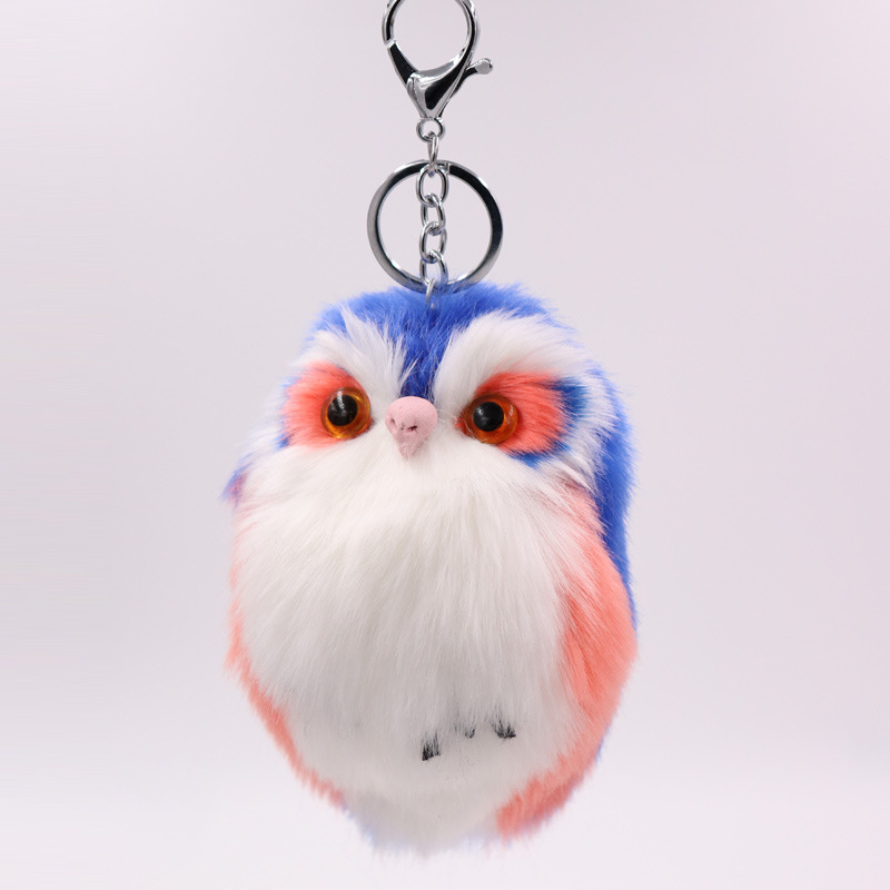 Lovely Owl Design fox Fur Ball pompom Keychains beautiful keyring for bags Owl Pom Poms keychain