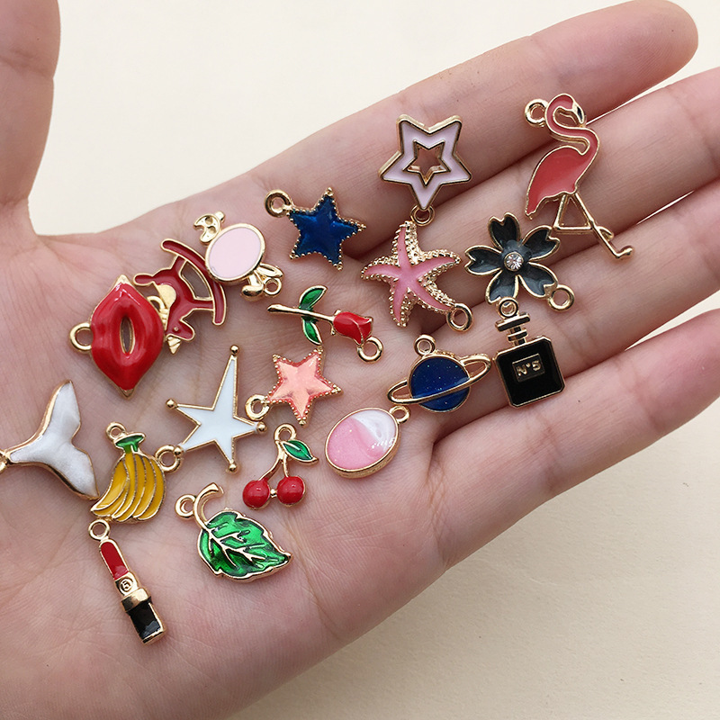 Enamel Charms Random Mixed Animal Flower Star Moon Alloy Necklace Bracelet Drop Oil Jewelry Making Accessory