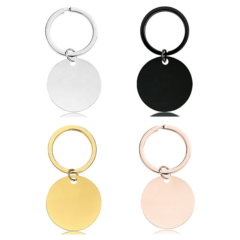 Customize Logo Keychain Laser Engraved Qr Code Round Plain Stainless Steel Epoxy Key Holder Sublimation Metal Custom KeyChain