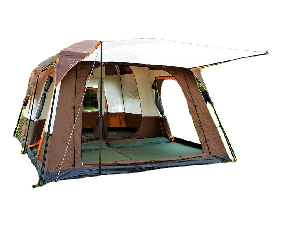 Large luxury double layer 2 rooms 1 living room 6-10 persons family camping outdoor waterproof tent