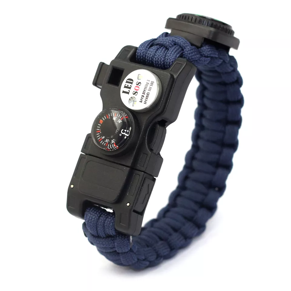 Firstime Camping reflective  survival watch weaves bracelet whistle buckles with flint fire starters and Compass led light