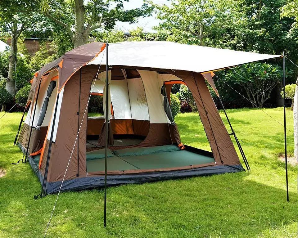 Large luxury double layer 2 rooms 1 living room 6-10 persons family camping outdoor waterproof tent