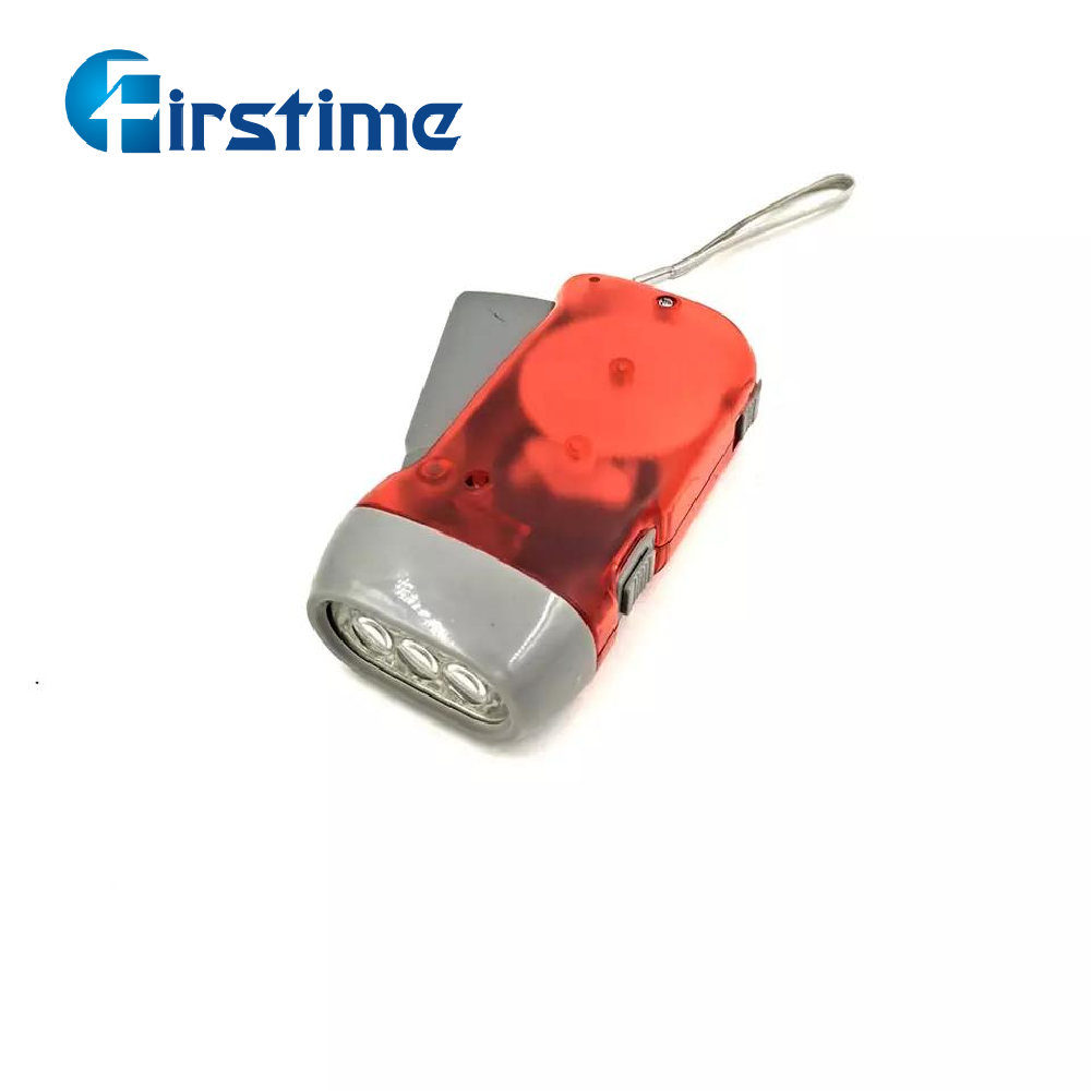 Firstime Cheap Custom Logo Crank Hand Pressing Flashlight Power 3 LED Flash Light Torch Camping Promotional Products