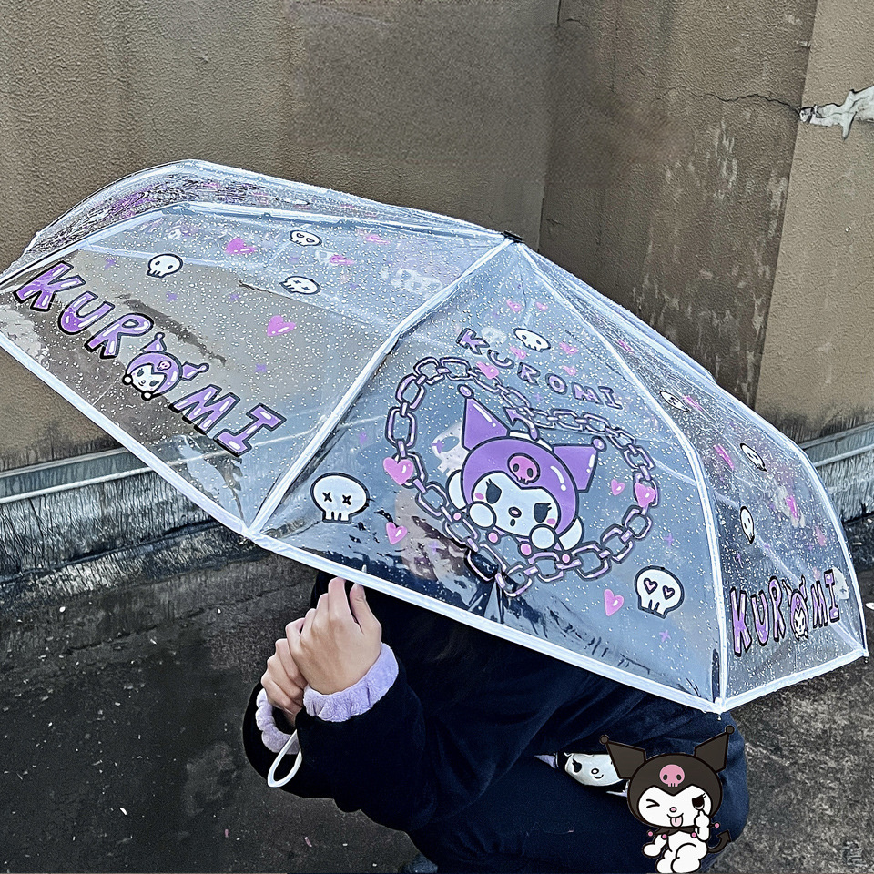 XUX Opening 100cm Fully Automatic Cartoon Kuromi Transparent Umbrella Cartoon Thickened Folding Portability Wholesale