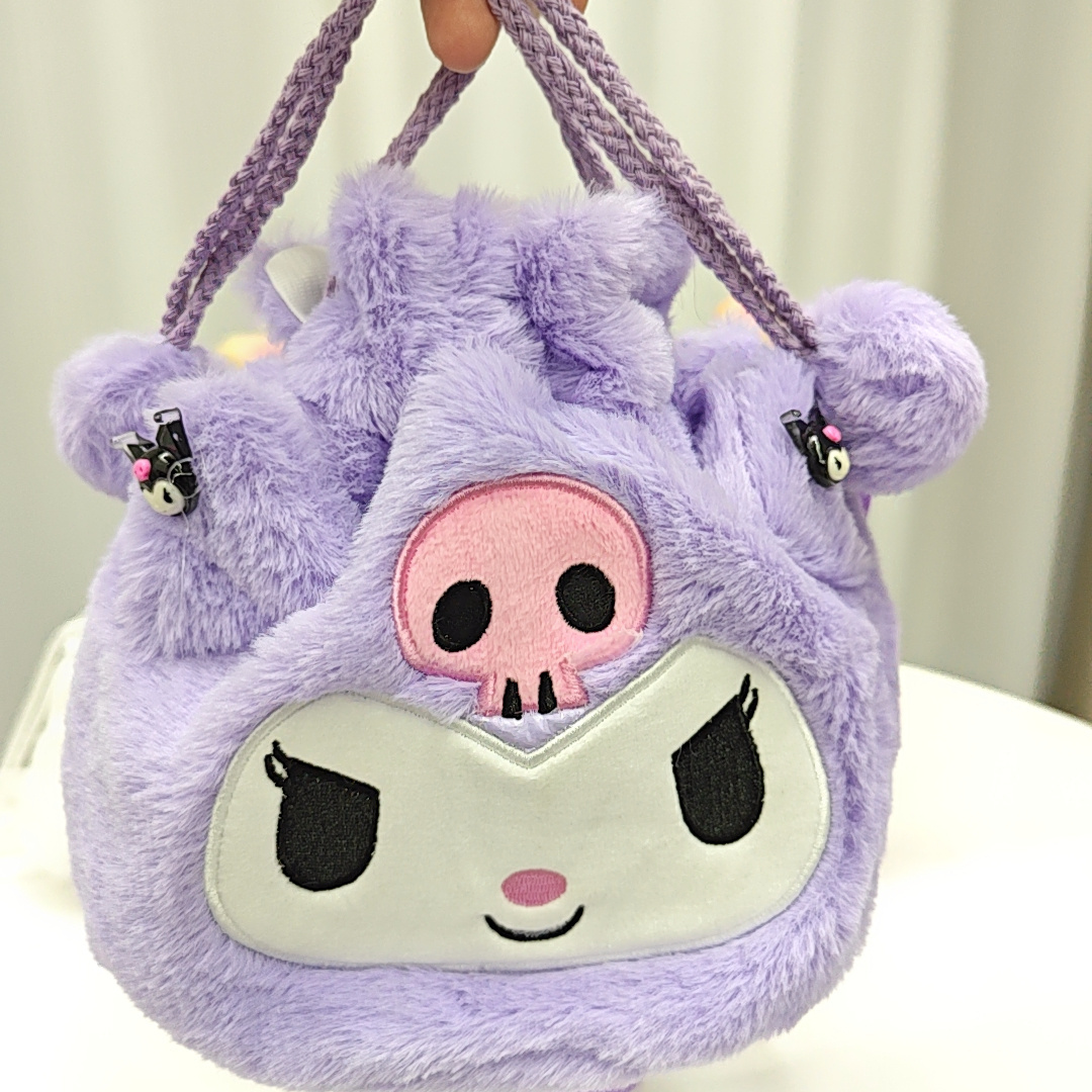 XUX Fashion Kawaii Kuromi Melody Plush Bag Super oft Plush Shoulder bag  Big Capacity Drawstring Bag Accessory Festival Gift