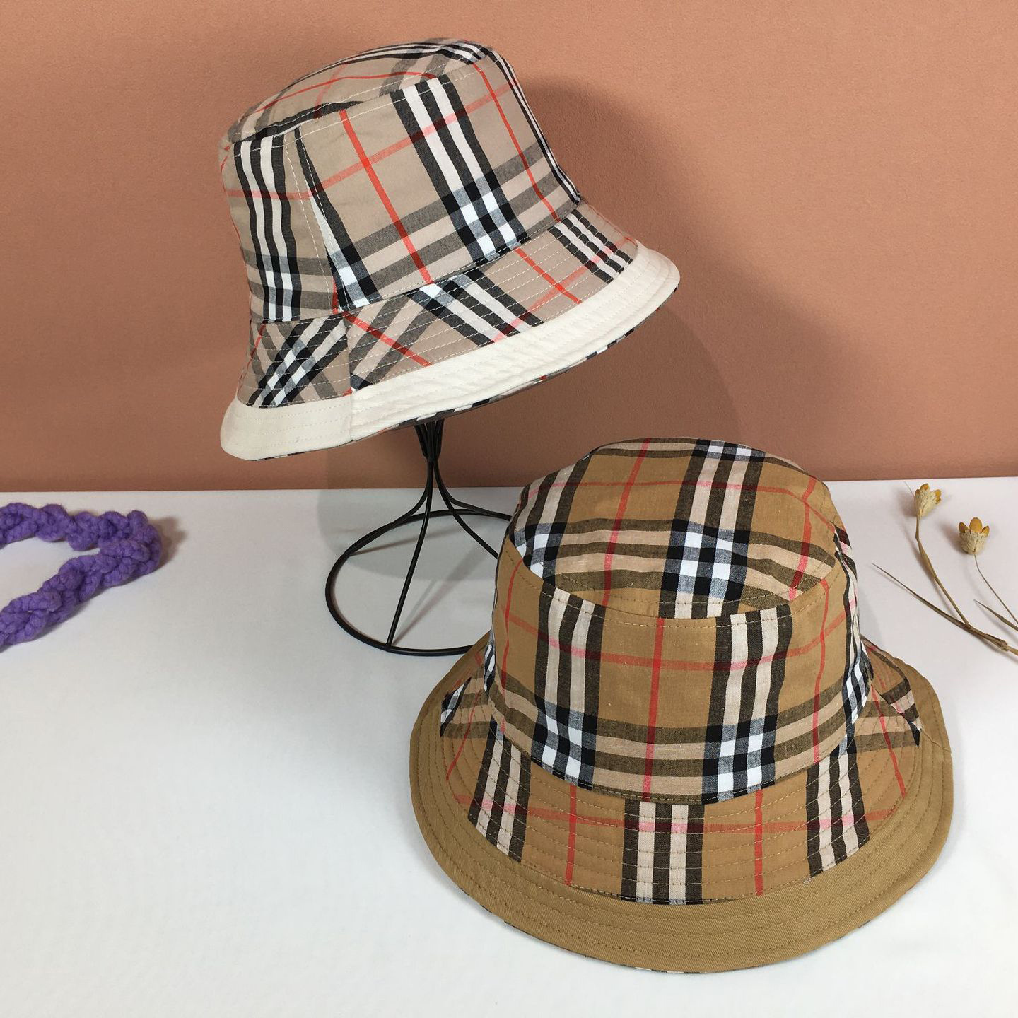 Custom Logo classic check bucket hat soft cotton plaid summer sun fishing hats for women men bucket hat