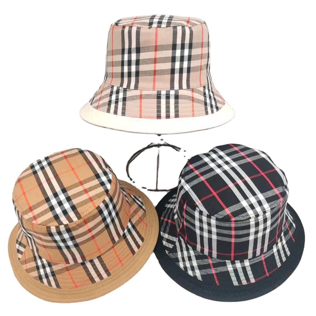 Custom Logo classic check bucket hat soft cotton plaid summer sun fishing hats for women men bucket hat