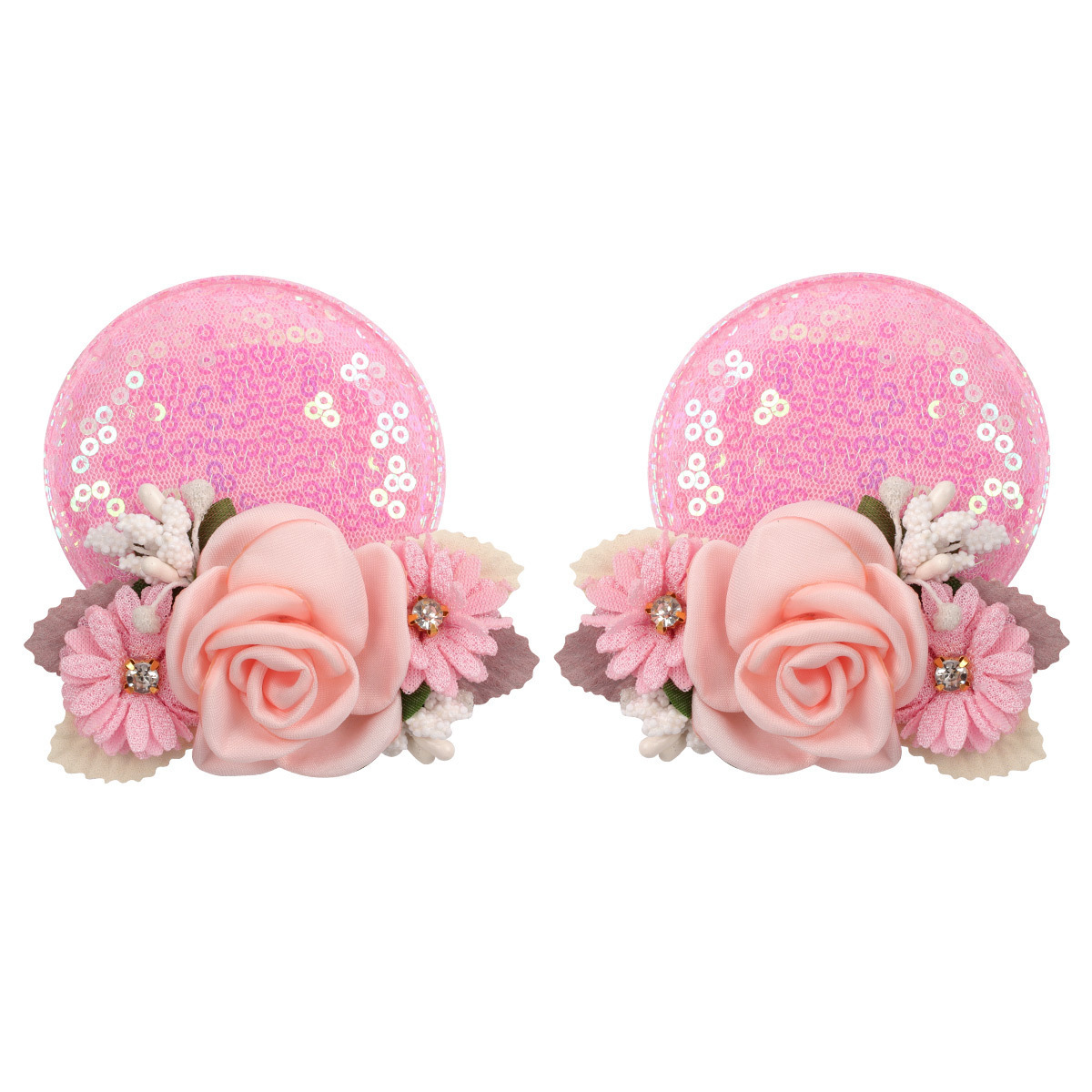 2pcs/Set Wholesale Children Princess Sequin Glitter Hair Bow Barrettes Hand Made Character Mouse Ears hair Clips for Girls Kids