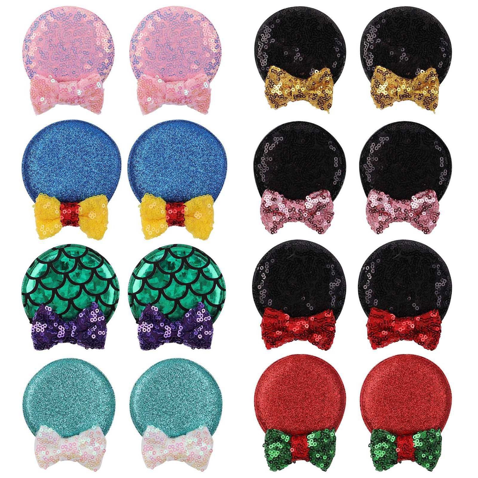 2pcs/Set Wholesale Children Princess Sequin Glitter Hair Bow Barrettes Hand Made Character Mouse Ears hair Clips for Girls Kids