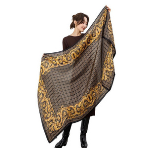 Stylish Ins Poncho Scarves Mixed Long Polyester Shawls with Diverse Prints Imitated Silk Scarf for Women Wholesale