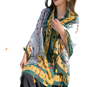 New arrival women lady digital printed floral scarf 100% Polyester fabric satin long scarf female beach shawl