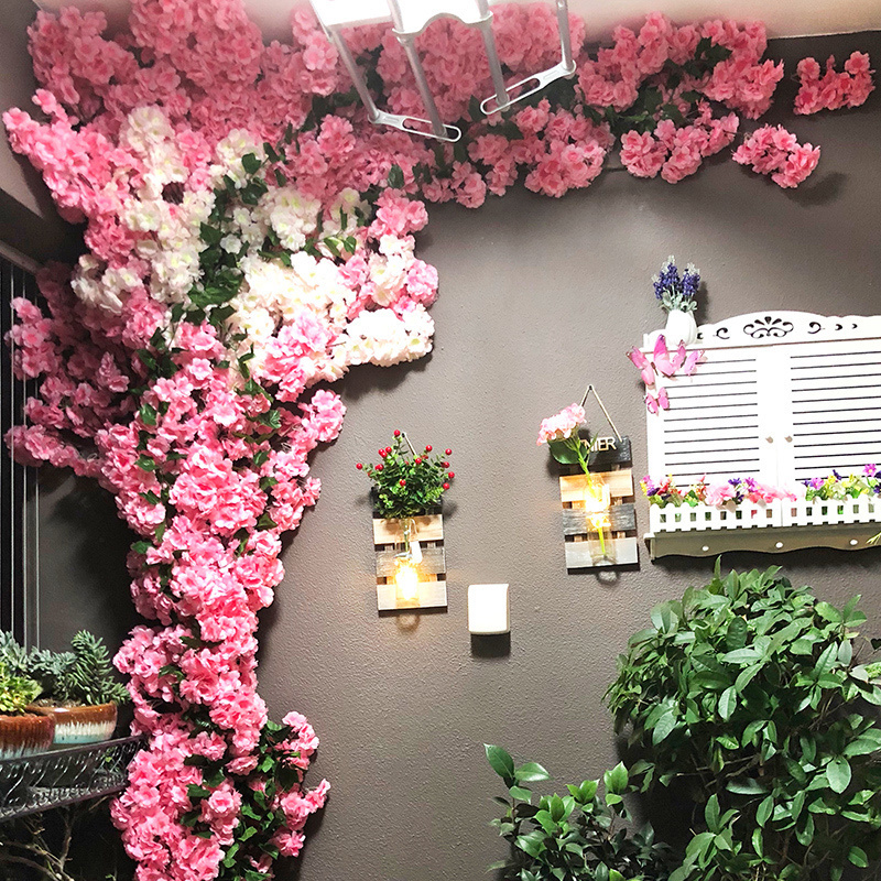 Artificial cherri blossom tree Pink Sakura Branch silk  diy Artificial Flowers Floral wall Wedding decoration Home outdoor decor