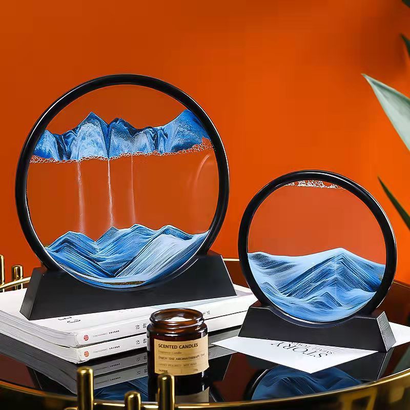 5/7/12inch Art Painting Deep Sea Sandscape Flowing Sand 3D Moving Sand Art Picture Hourglass Rectangle Round Glass Home Decor